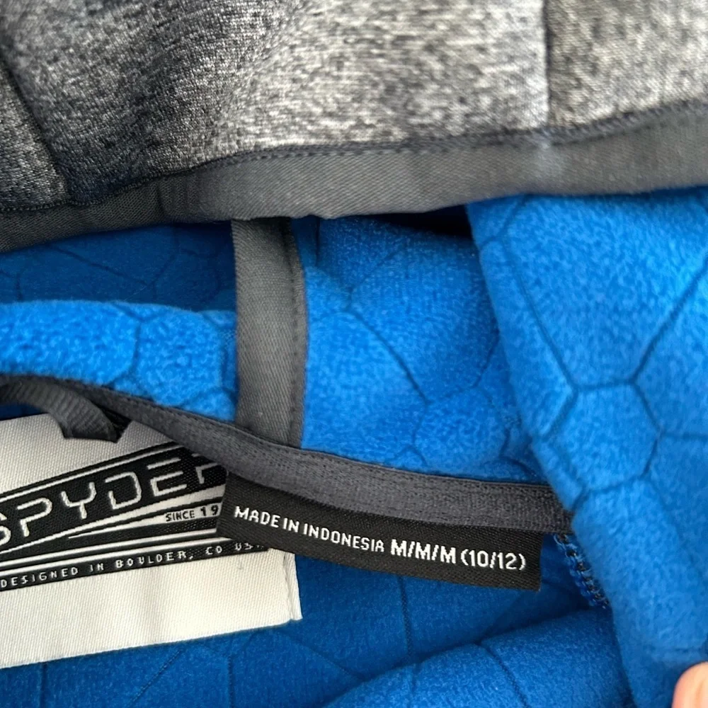 Spyder Kids Gray and Blue Hooded Lined Fleece Jacket - Size 10/12